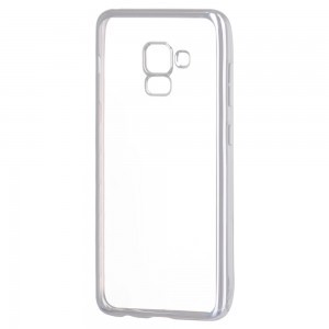 Áttetsző vékony tok metál színű csillogó kerettel Samsung A8 2018 A530 ezüst színben