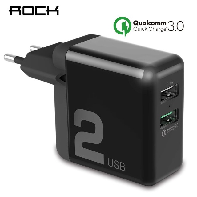 ROCK T13 Dual Port QC3.0 hálózati, fali USB töltő adapter