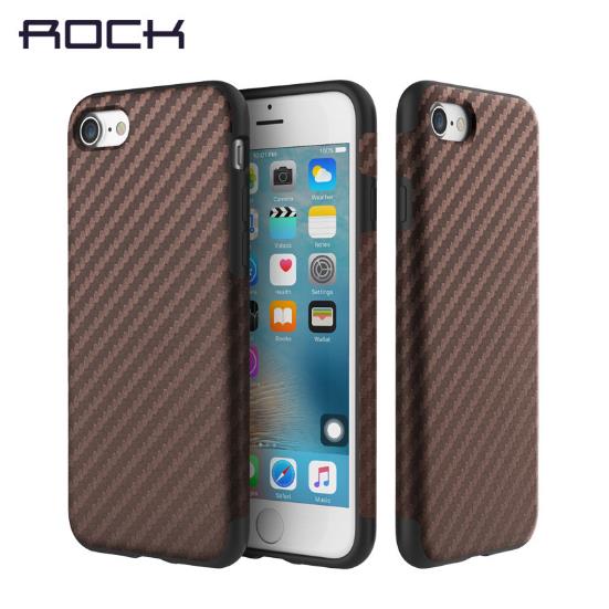 ROCK Origin Series szénszál mintájú iPhone 7+/8+ tok barna színben