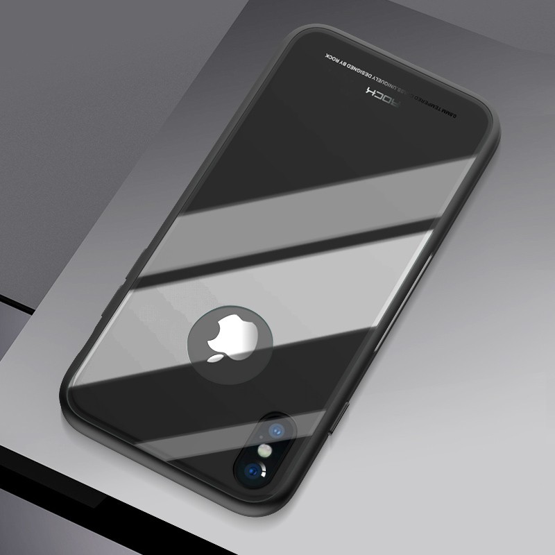ROCK Brilliant Series Protection iPhone X tok üveg hátlappal fekete színben