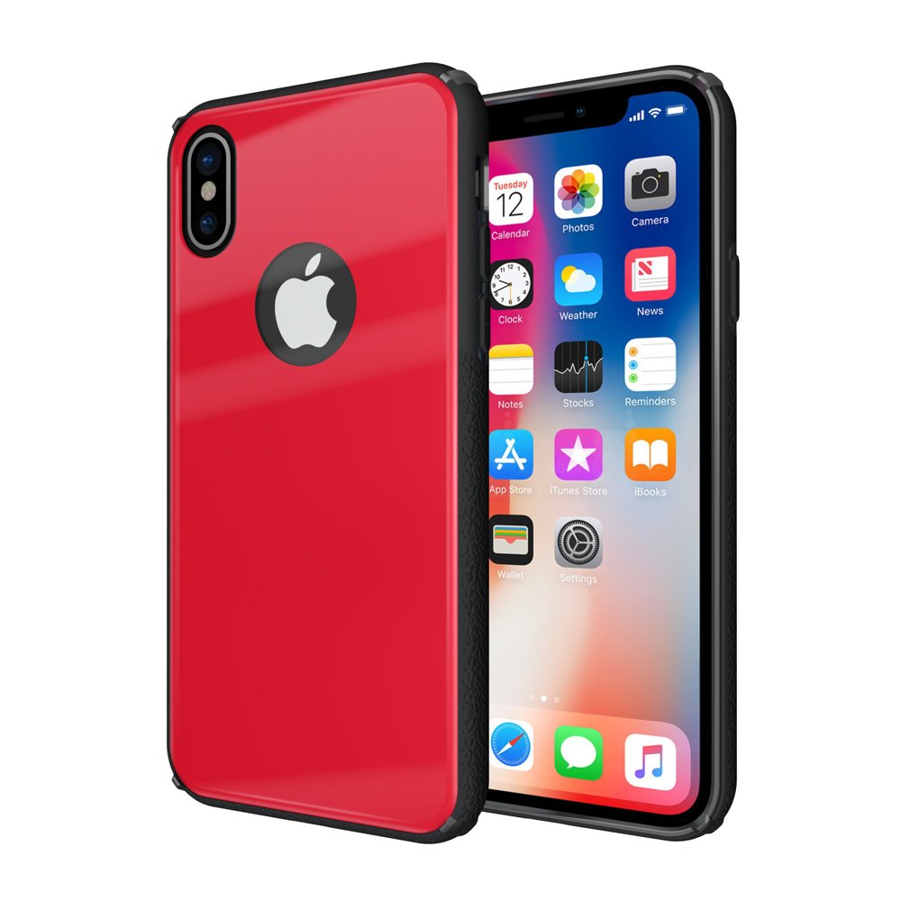 9H üveg hátlapú tok iPhone X piros színben