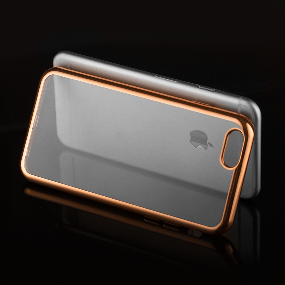 Áttetsző vékony tok metál színű csillogó kerettel iPhone 7/8 arany színben