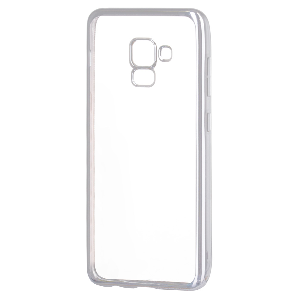 Áttetsző vékony tok metál színű csillogó kerettel Samsung A8 2018 A530 ezüst színben