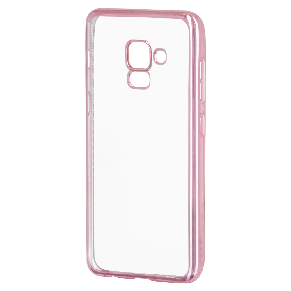 Áttetsző vékony tok metál színű csillogó kerettel Samsung A8 2018 A530 pink színben