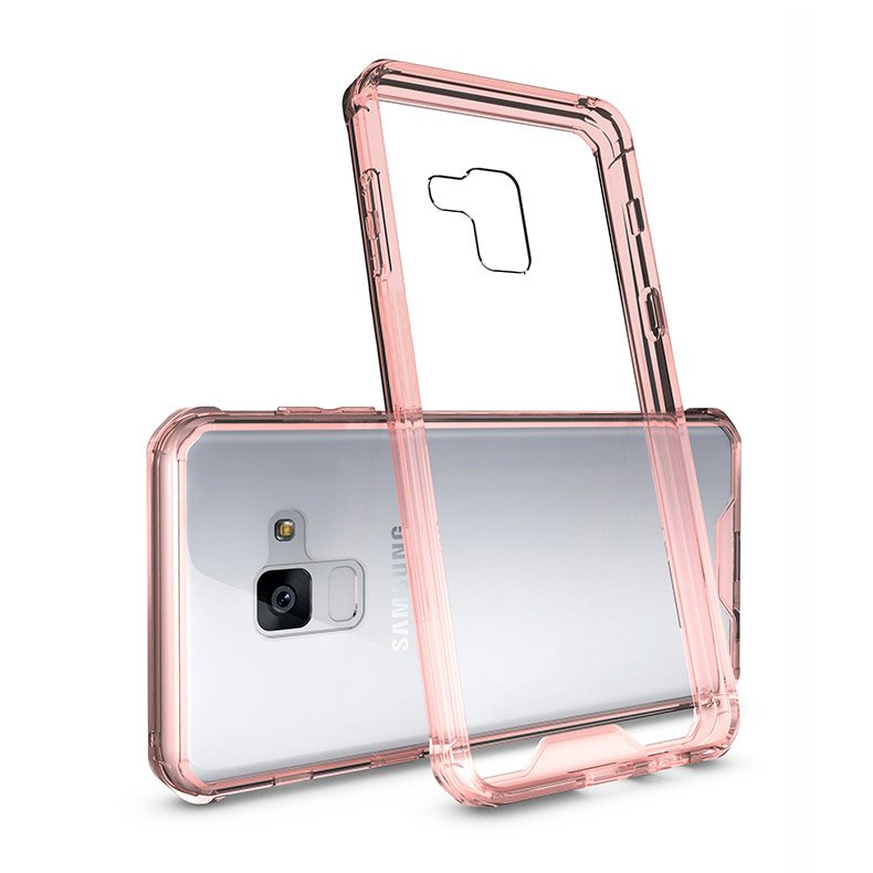 Fokozott védelmet biztosító PC tok Samsung A8 2018 áttetsző/pink