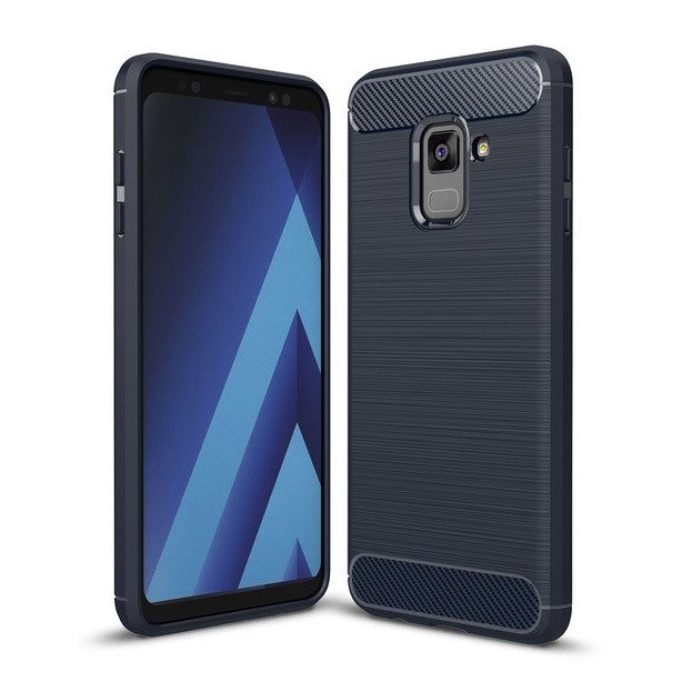 Szénszál mintájú TPU tok Samsung A8 2018 kék színben