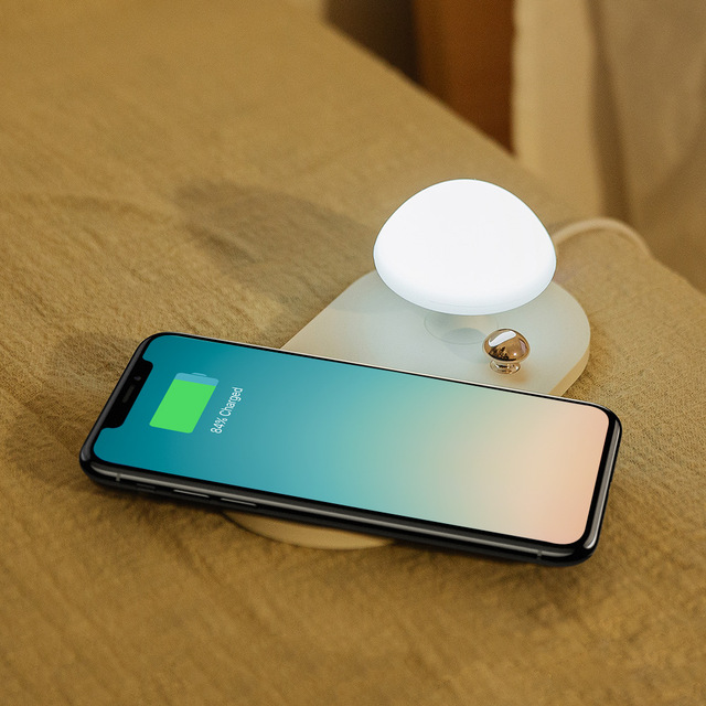 Baseus Wireless Mushroom, fehér vezeték nélküli töltő, qi töltő éjjeli lámpával