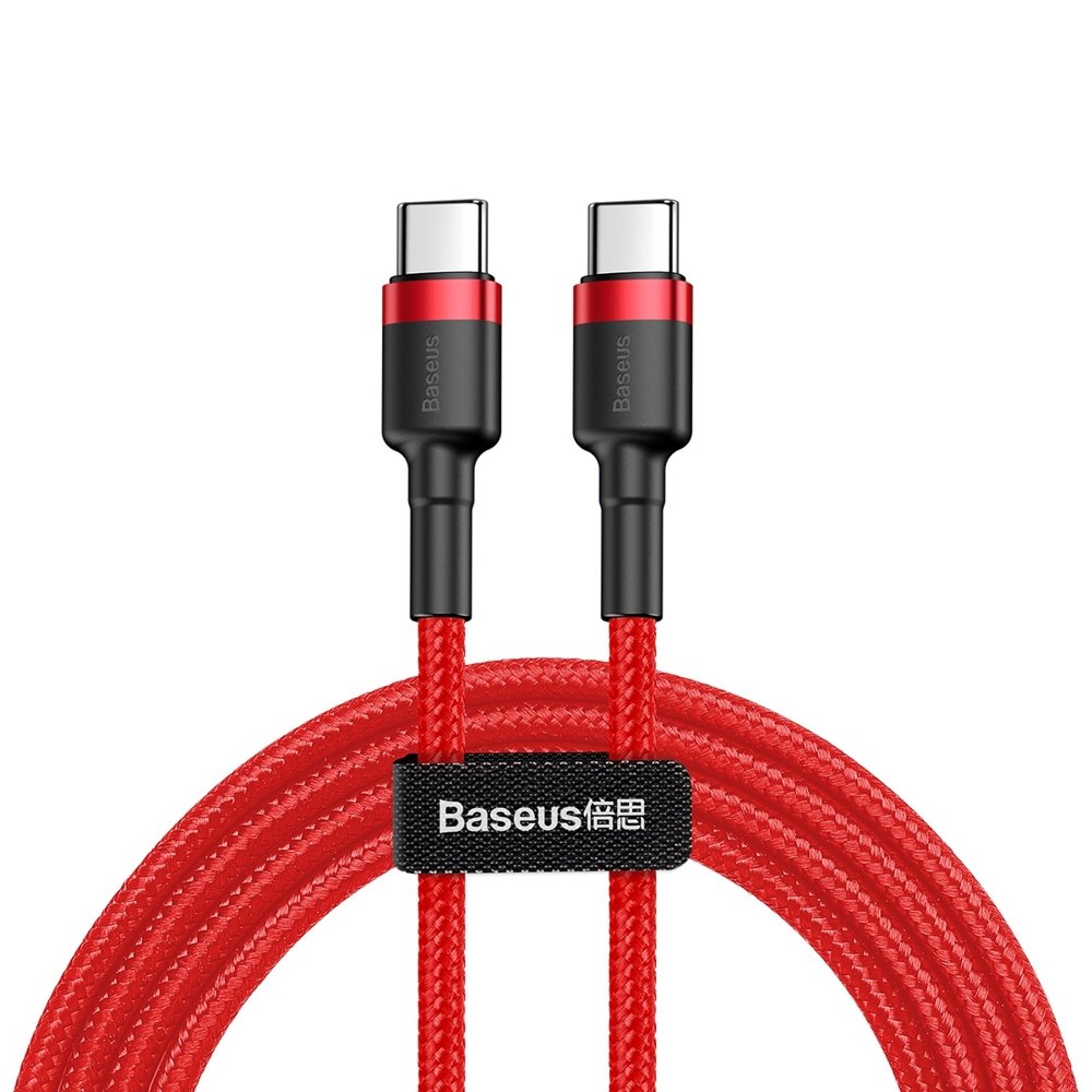 Baseus Cafule Nylon harisnyázott USB-Type C/USB-Type C kábel PD2.0 60W 20V 3A QC3.0 2m piros