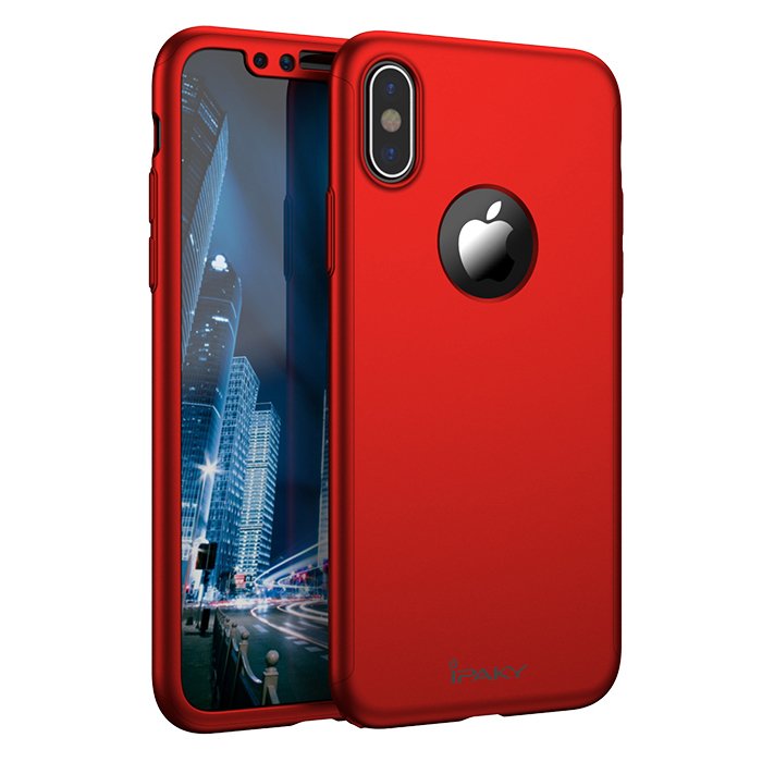 iPaky 360 fokos védelmet biztosító tok + kijelzővédő üvegfólia iPhone X/XS piros
