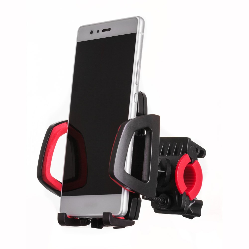 Bicikli kormányra rögzíthető univerzális telefontartó fekete/piros, telefon tartó kerékpáros