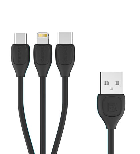Remax Lesu micro USB/ Lightning/ USB Type-C kábel 1m 2.1A fekete
