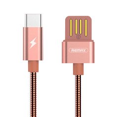 Remax Silver Serpent RC-080a USB/USB Type-C kábel fém szigeteléssel 2.1A 1m pink