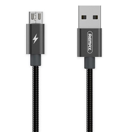 Remax Silver Serpent RC-080a USB/micro USB kábel fém szigeteléssel 2.1A 1m fekete