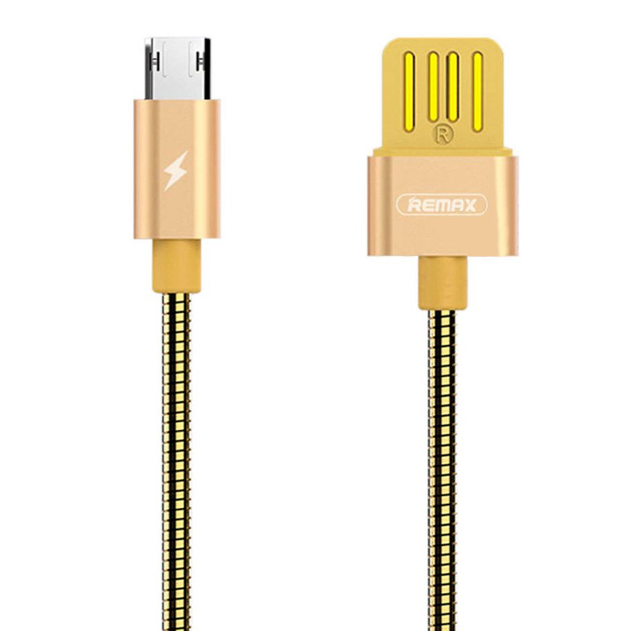 Remax Silver Serpent RC-080a USB/micro USB kábel fém szigeteléssel 2.1A 1m arany