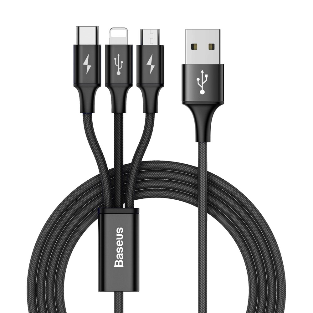 Baseus Rapid micro USB/ Lightning/ USB Type-C kábel 1,2m 3A fekete