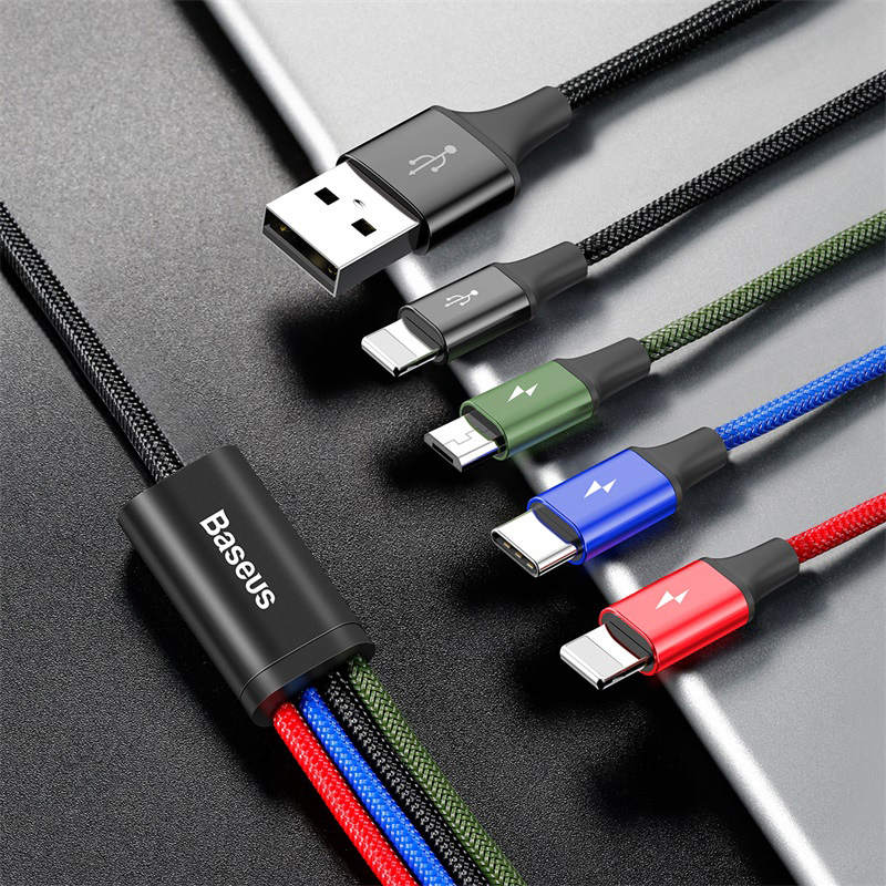 Baseus 4in1 gyorstöltő kábel szett 2 x Micro USB 3.5A nylon harisnyázott piros/kék/zöld/fekete