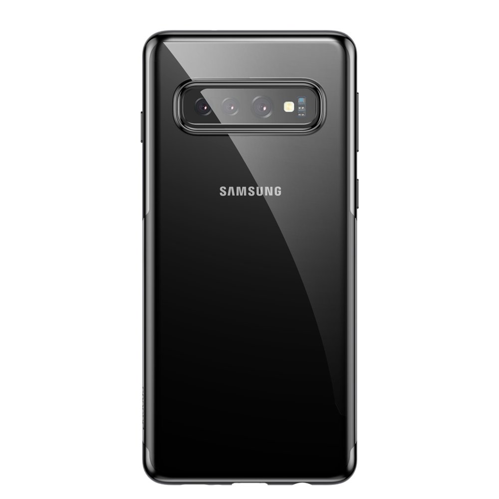 Baseus Shining átlátszó gél tok Samsung S10 fekete metál kerettel
