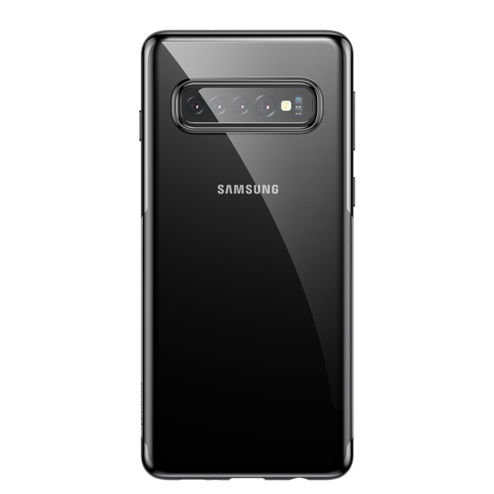 Baseus Shining átlátszó gél tok Samsung S10 Plus fekete metál kerettel