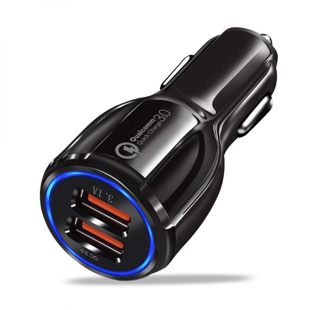 Univerzális autós szivargyújtós gyors töltő 2x USB Quick Charge 3.0 QC3.0 3.1A fekete