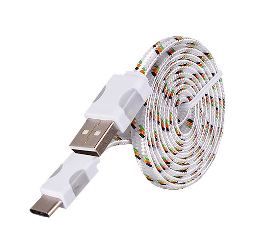 USB Type-C harisnyázott kábel LED világítással 1m fehér