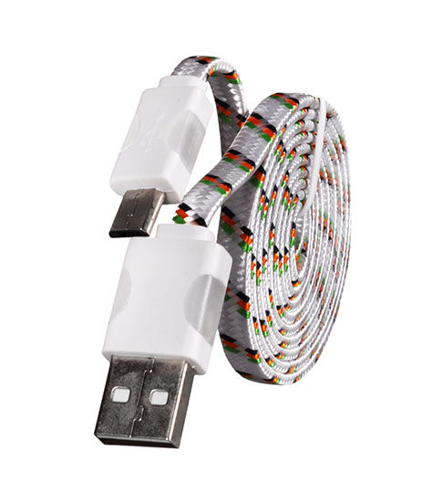 Micro USB harisnyázott kábel LED világítással 1m fehér