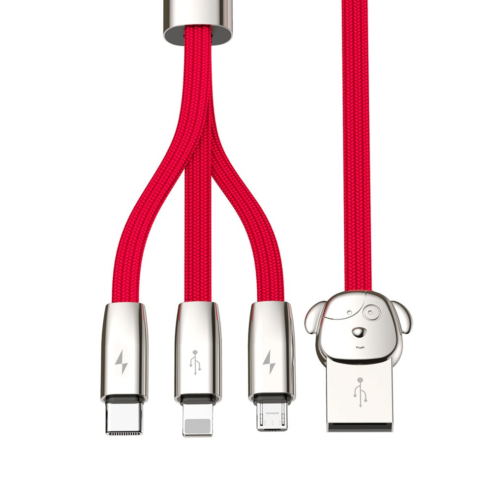 Baseus FuWang Cute USB - micro USB/Lightning/Type-C kábel 3A 1,2m piros