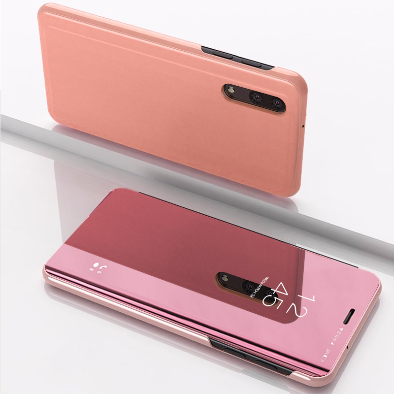  SMD Clear View fliptok Samsung A50 rózsaszín, mágneses hátlappal