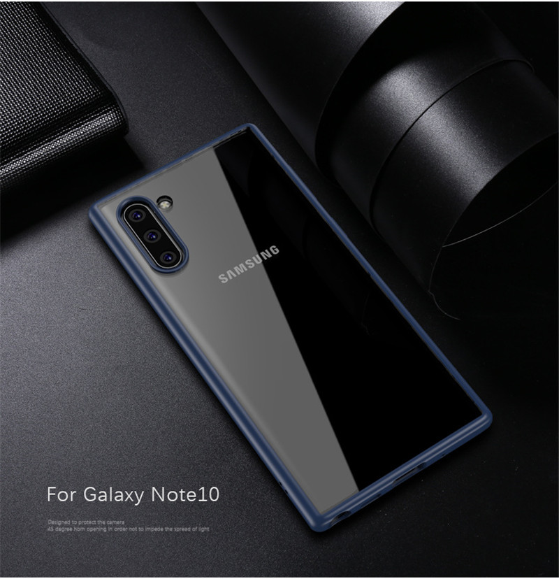 SMD Samsung Galaxy Note 10 Hybrid áttetsző tok kék kerettel, erősített ütésálló kerettel