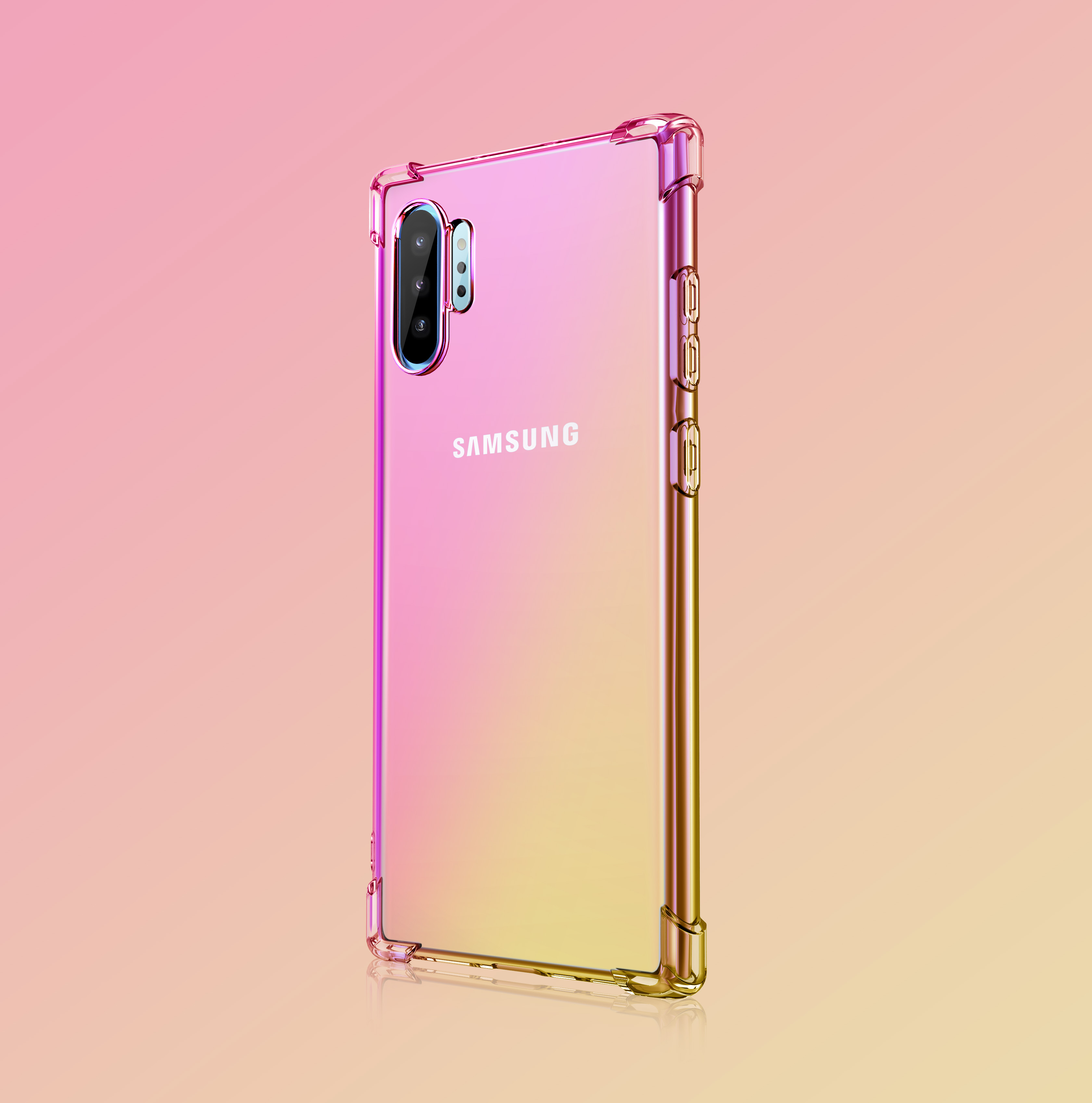 SMD Samsung Galaxy Note 10 N10-001 tok áttetsző, sárga-rózsaszín átmentettel, ütésvédelemmel