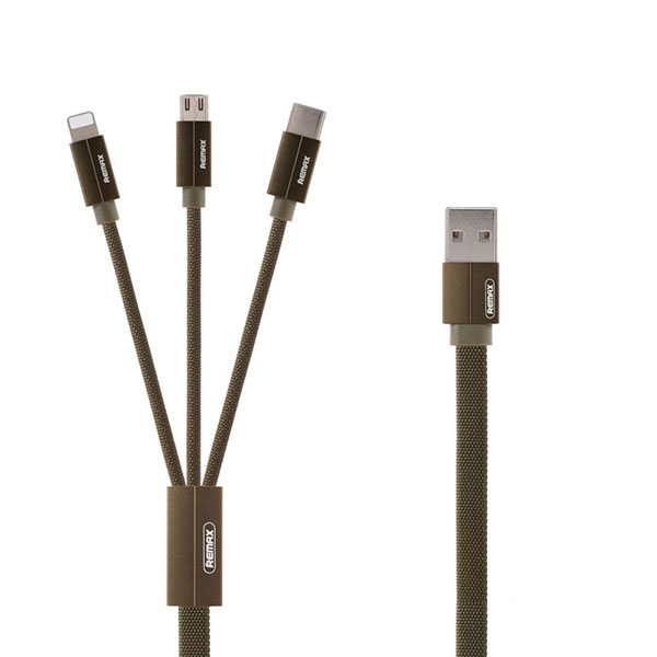 Remax Kerolla 3in1 töltő kábel Micro USB/ Type-C/ Lightning zöld