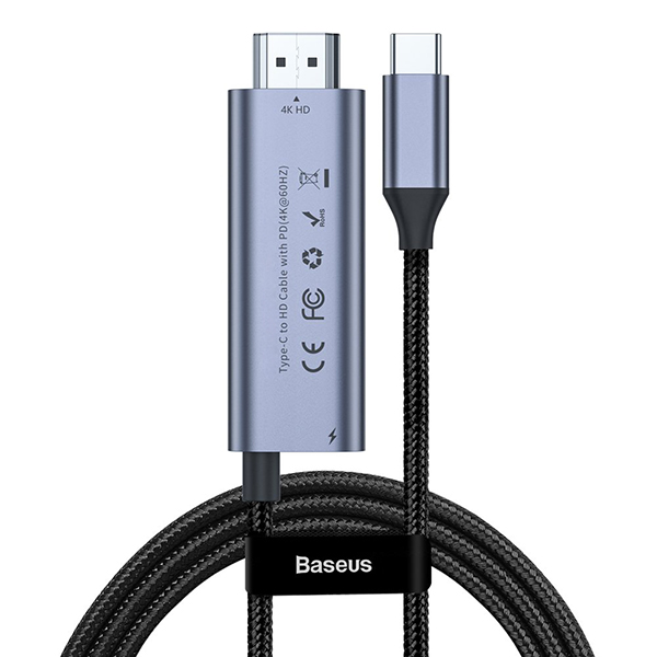 Baseus USB Type-C - 4K HDMI + Type-C PD 60W kábel sötét szürke