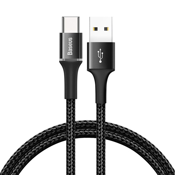 Baseus Halo nylon harisnyázott USB/USB - C kábel 3A/2m fekete