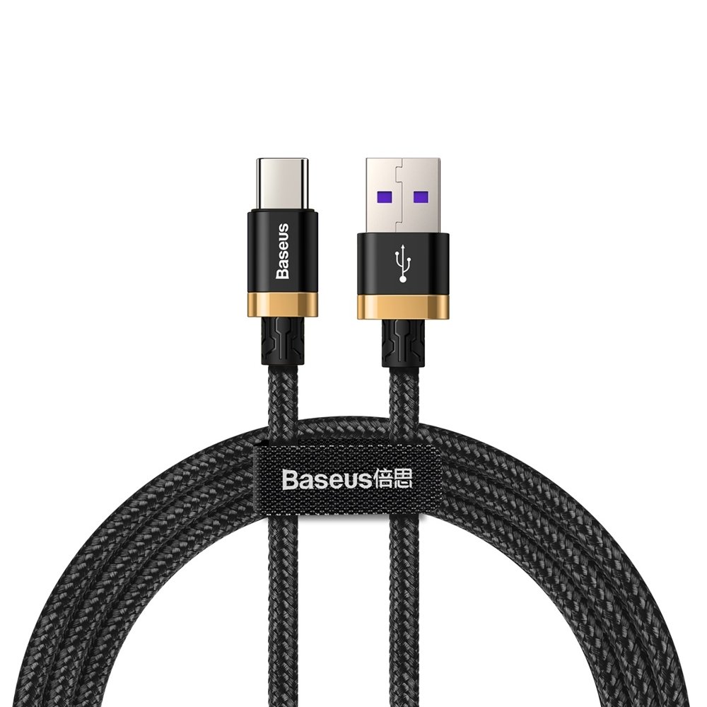 USB/USB-C nylon harisnyázott kábel 40W Baseus Purple Gold Red gyorstöltési teljesítménnyel QC3.0 1m fekete type-c