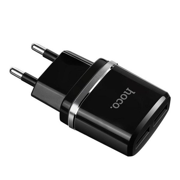 HOCO hálózati töltő adapter 2xUSB 2.4A USB-C kábellel fekete