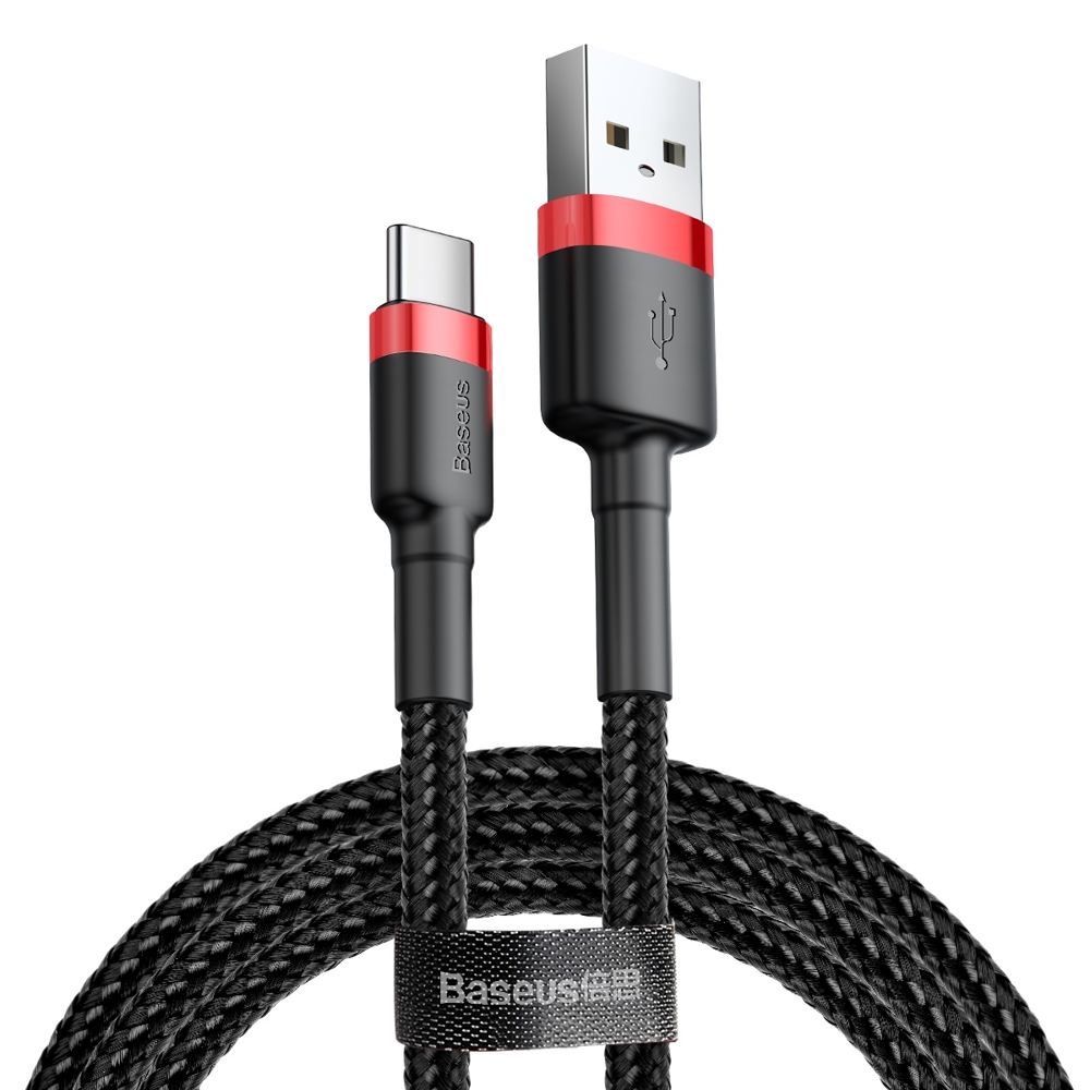 Baseus Cafule Nylon harisnyázott USB/USB-Type C kábel QC3.0 2A 0.5 m fekete/piros (CATKLF-A91)