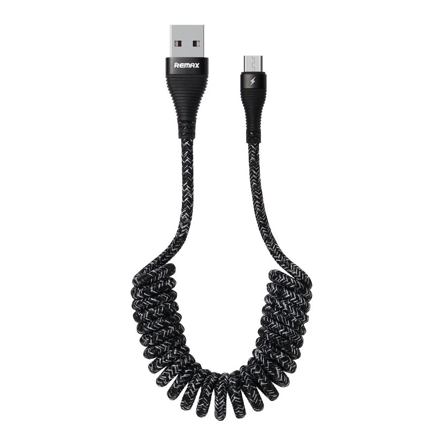 Remax Super Spring nylon harisnyázott Micro-USB kábel 120 Cm 2.1 A fekete 