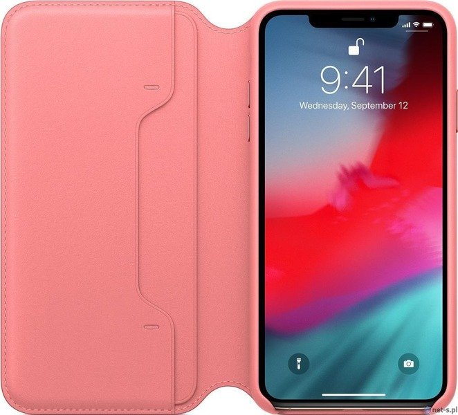 Apple bőr Flip tok iPhone XS MAX peony pink színben gyári (MRX62ZM/A)