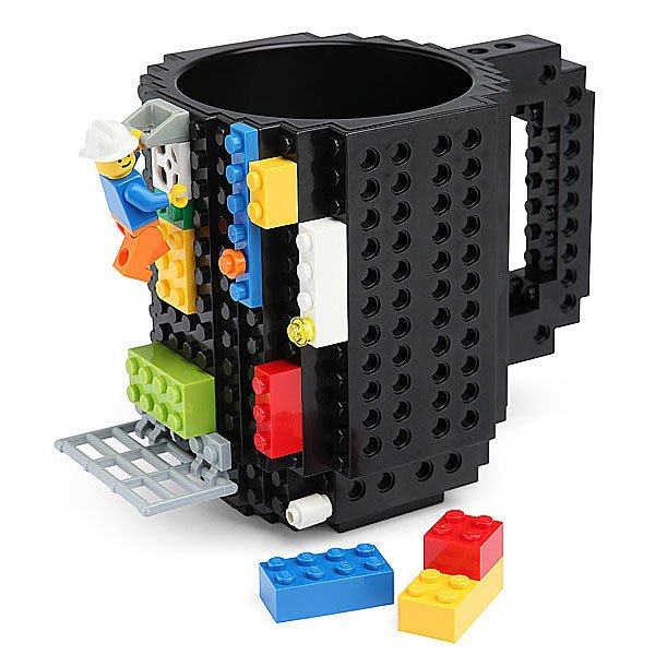 LEGO mintájú 350 ml bögre építőelemmel fekete színben