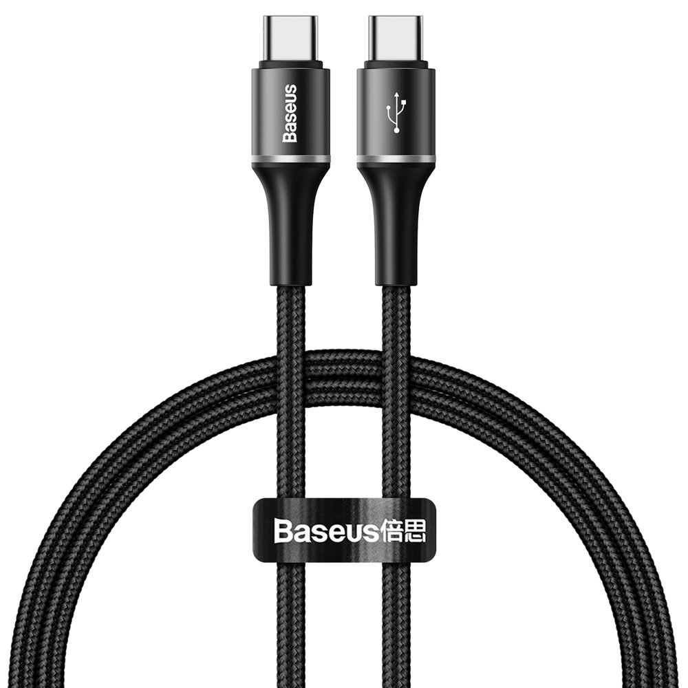Baseus Halo nylon harisnyázott USB/USB Type-C PD2.0 kábel 60W 20V 3A/0.5m fekete