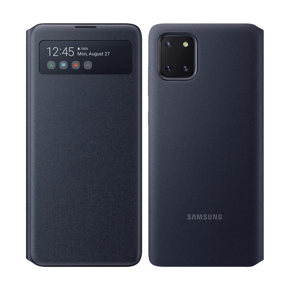 Samsung S View EF-EN770PBEGEU fiptok kártyatartóval és kijelzővel Samsung Note 10 Lite fekete