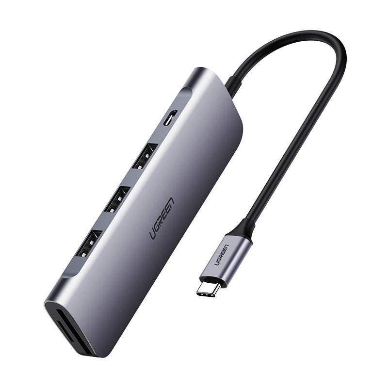 Ugreen multifunkciós USB Type-C 3.0 HUB/ USB-C PD/3xUSB 3.0/ SD és micro SD kártyaolvasó szürke