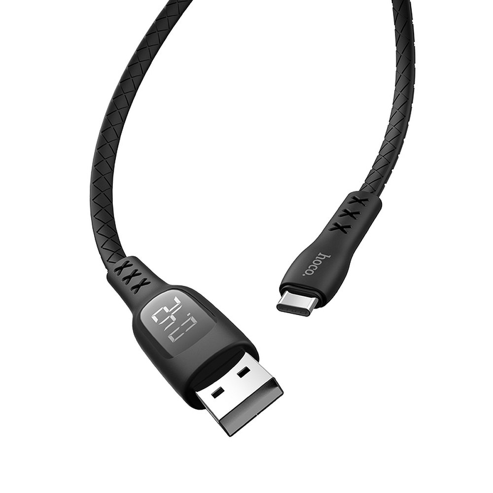 Töltő és adatkábel USB / Type-C fekete HOCO S6 Selected Sentinel LCD kijelzővel