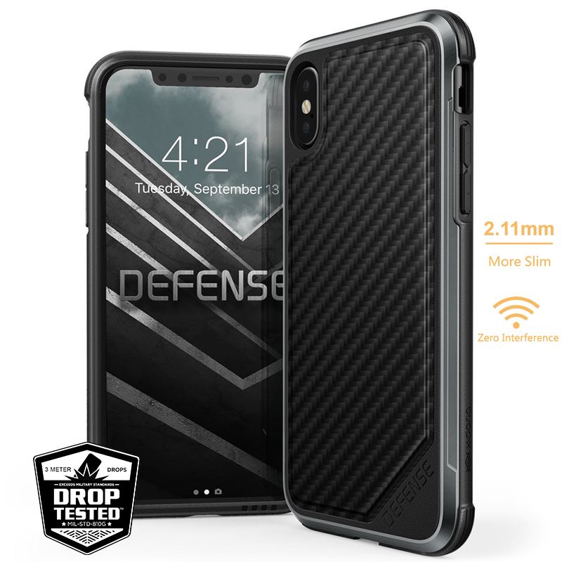 X-DORIA Defense Lux tok iPhone XS/X fekete szénszál mintás ütésálló