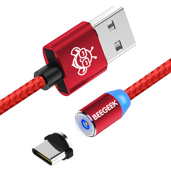 BeeGeek AUTM-1M USB/USB-C kábel 1m piros USB - Type-C(USB-C) töltő kábel, mágneses fejjel
