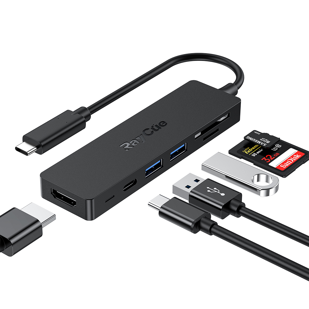 RayCue 6 az 1-ben USB Type C Hub USB 3.0 PD, SD, microSD, HDMI MacBook-hoz