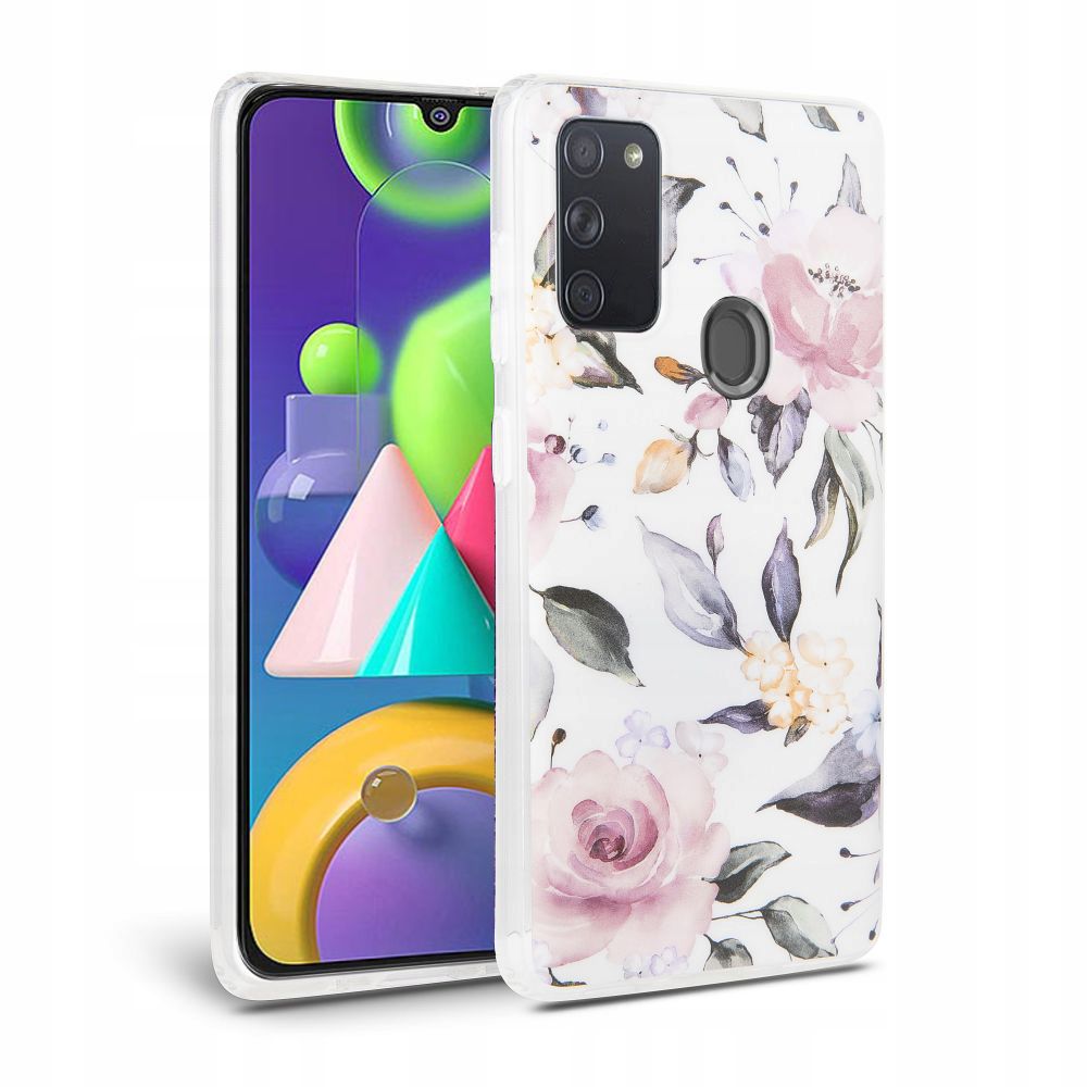 Tech-Protect Floral tok Samsung M21 fehér virág mintával