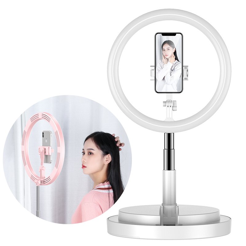 LED selfie 29 cm átmérőjű körfény  52-170 cm telefontartóval fehér