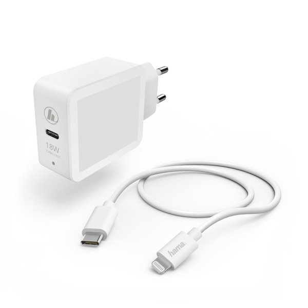 Hama Qualcomm® Quick Charge ™ hálózati töltő USB-C aljzattal PD + Lightning kábel 1m fehér