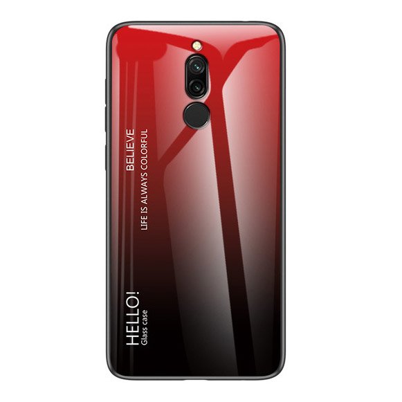 Gradient 9H üveghátlapú tok szilikon kerettel Xiaomi Redmi Note 8 piros/fekete