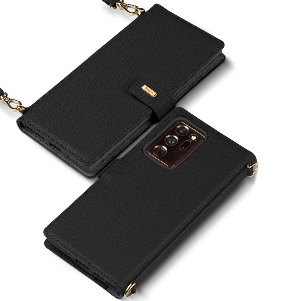 Samsung Galaxy Note 20 Ultra Ringke Folio Signature valódi bőr tok vállpánttal fekete (FS81R55)